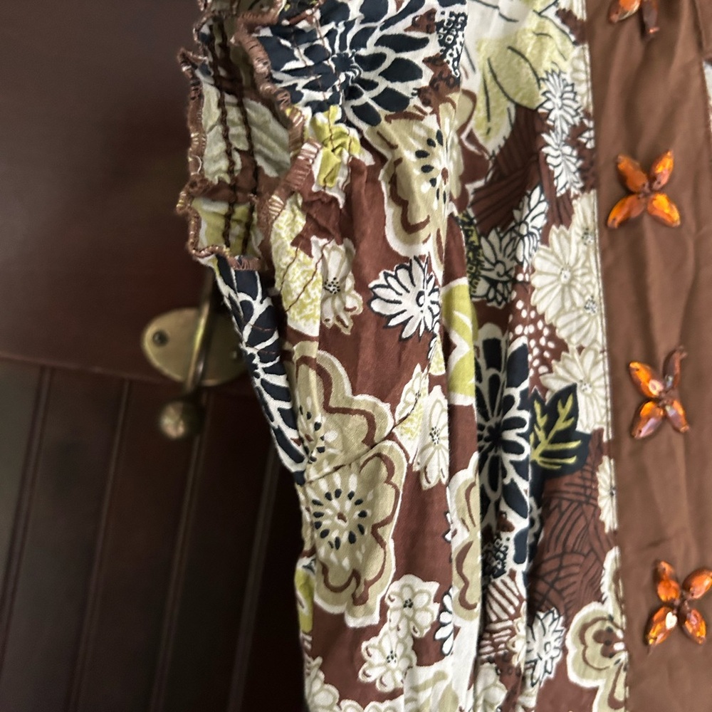 Y2K MAGIC Babydoll Brown Floral Beaded Dress Fairy Grunge Retro Indie Boho Sz S - Picture 5 of 16